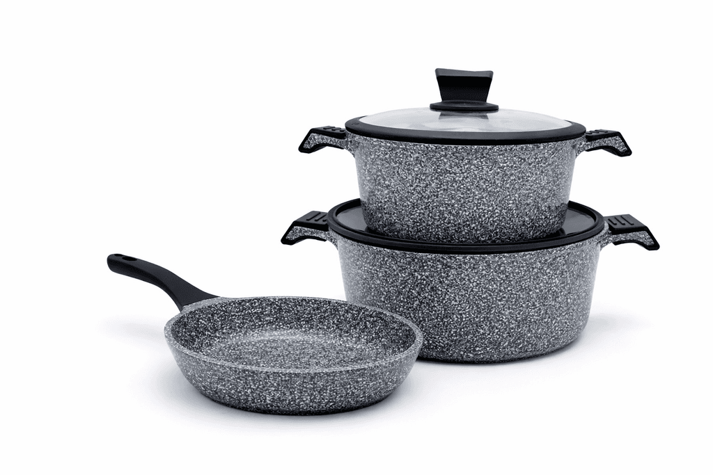 Nsfe Granite Coating Cookware Set - 4 Pots & 1 Pan - Gray