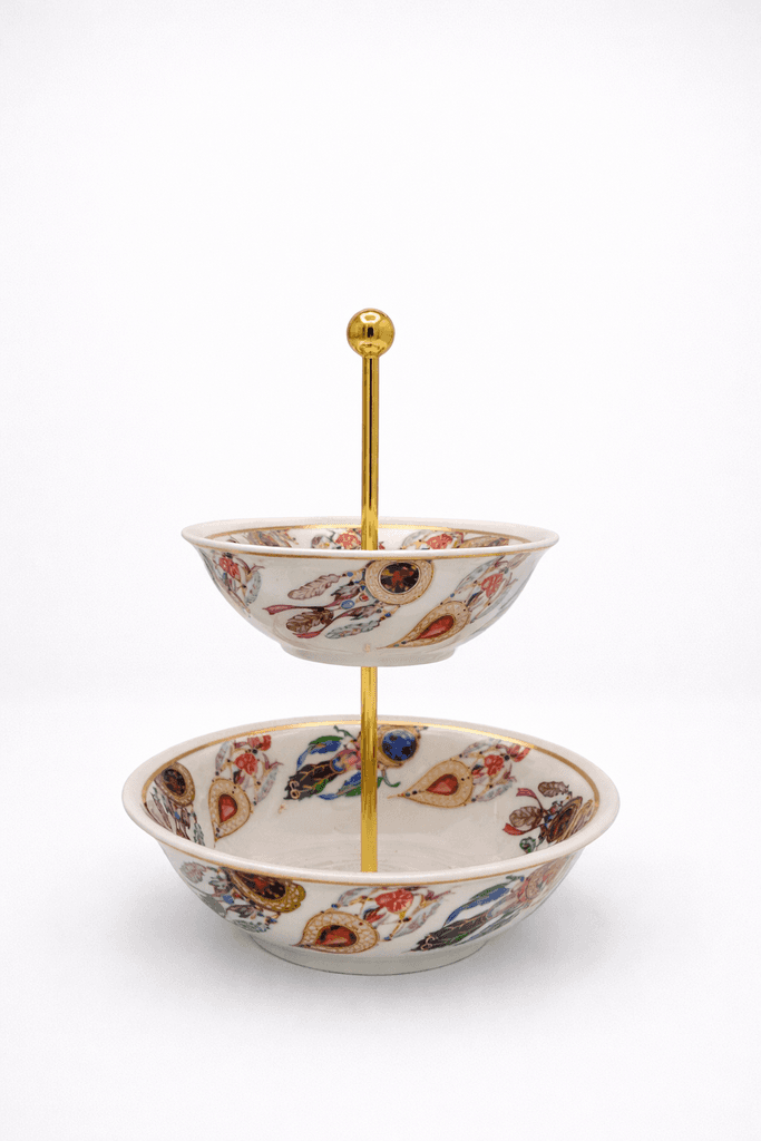 2-Tier Porcelain Serving Tray - Red