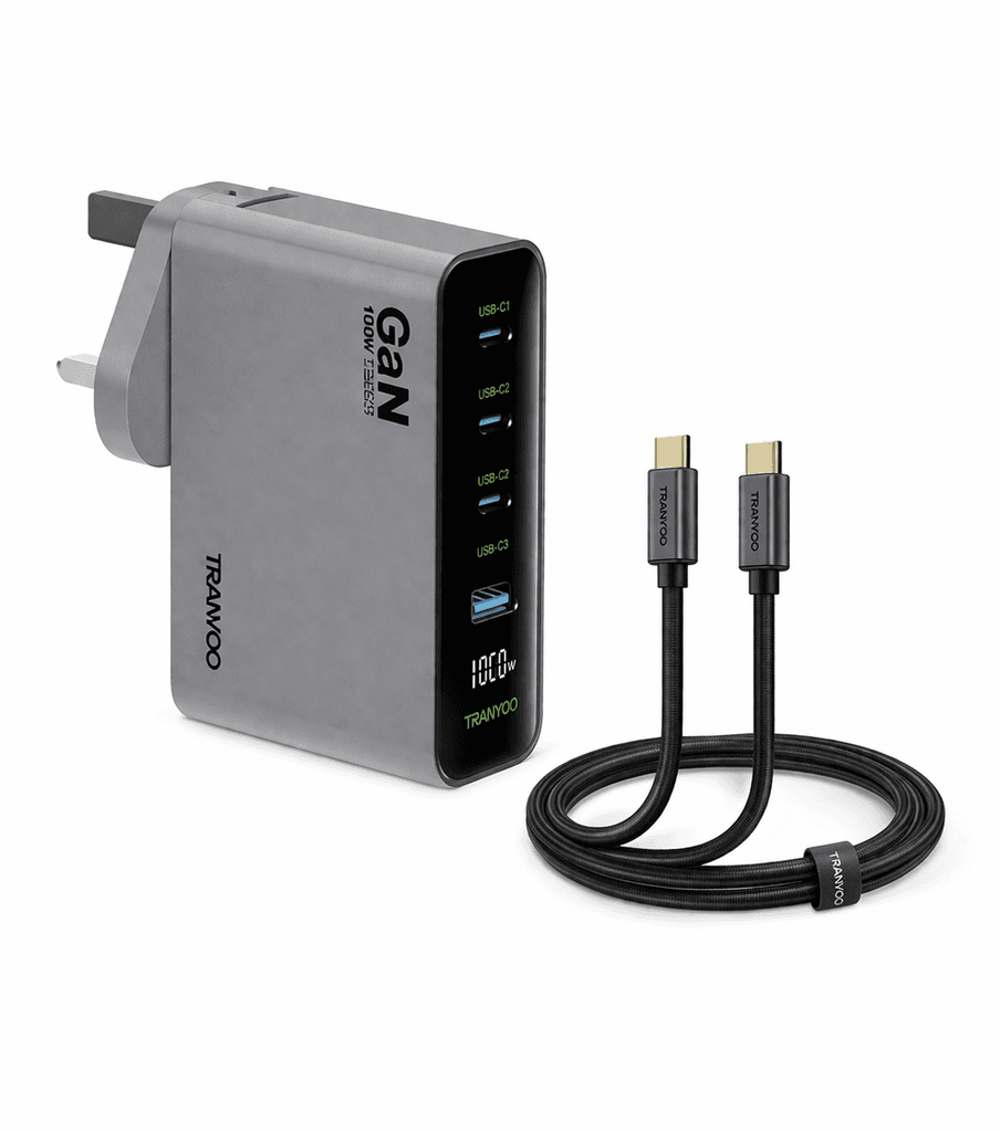TRANYOO RCE-10002 100W GaN Fast Charger - 4-Port Intelligent Digital Display (3x USB-C + 1x USB-A)