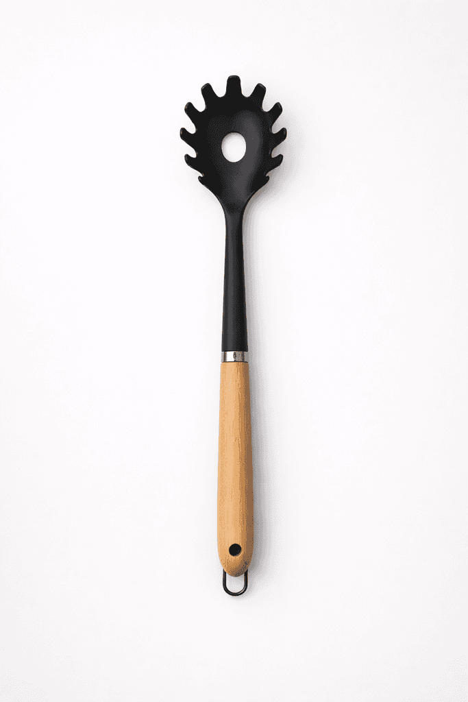 Nylon Spaghetti Spoon with Wooden Handle - Black
