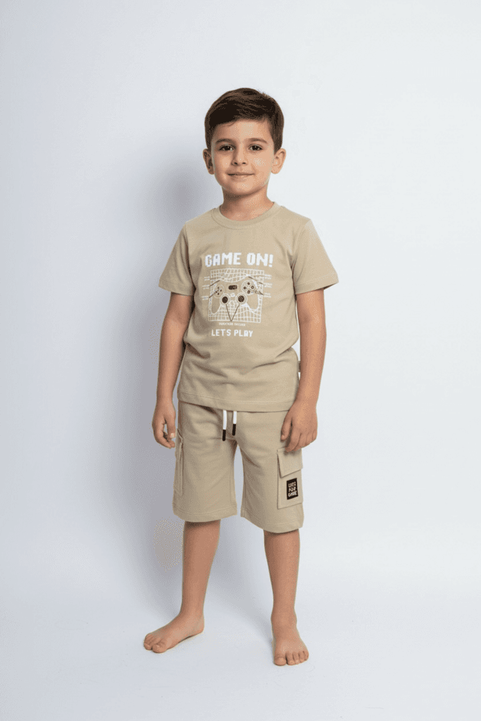 Yavrucak Life Boys Cotton Printed T-Shirt & Shorts Set - Light Brown (4 Years)