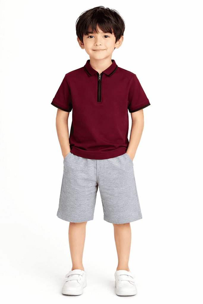 Moda Arpol Boys Cotton Half Zip Polo - Dark Red (12 Years)