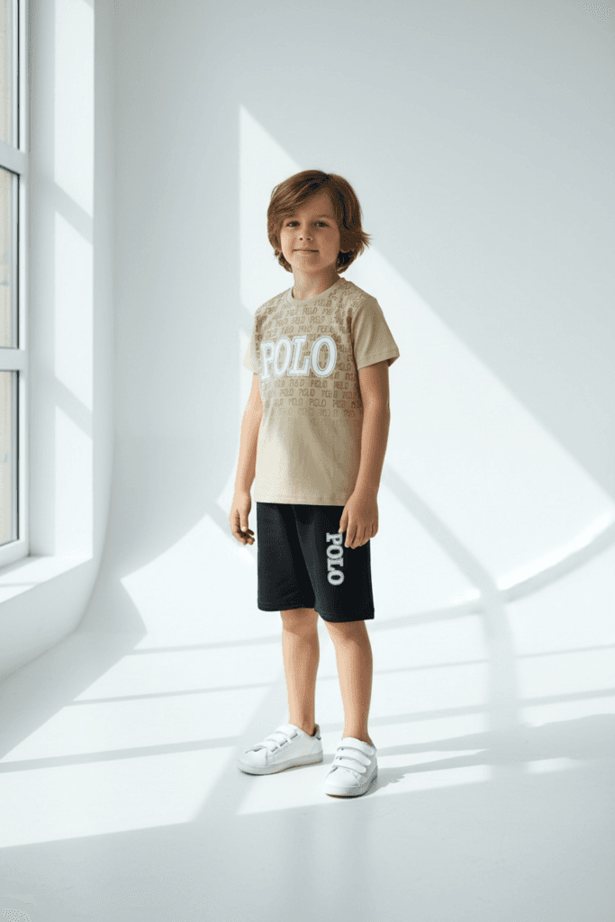 NAZÁRIM Boys Cotton T-Shirt & Shorts Set - Light Brown (2 Years)