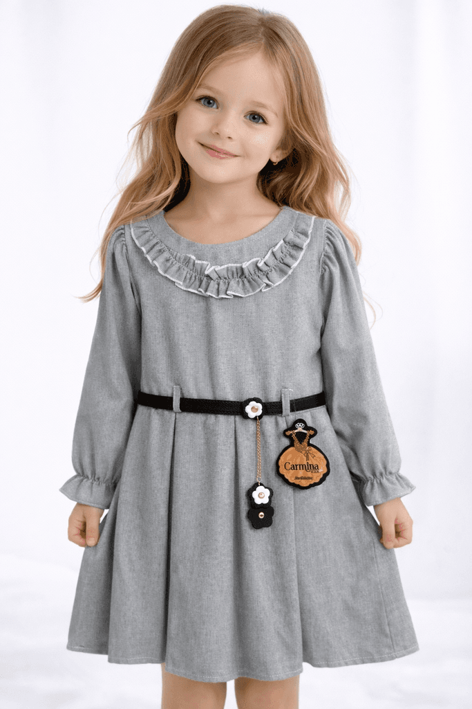 Carmina Baby Girl Cotton Long Sleeve Dress - Gray (2 years)