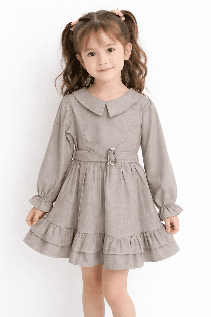 Carmina Baby Girl Long Sleeve Cotton Dress - Khaki (2 years)