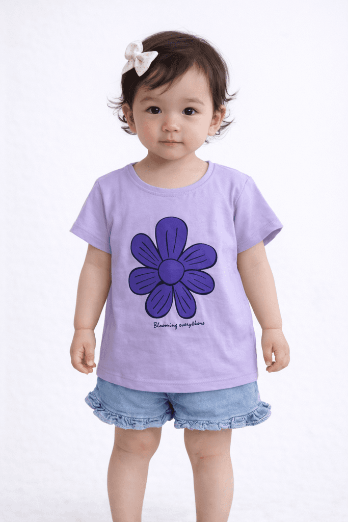 Digiaik Girl's Cotton Printed T-Shirt - Light Purple (1 years)