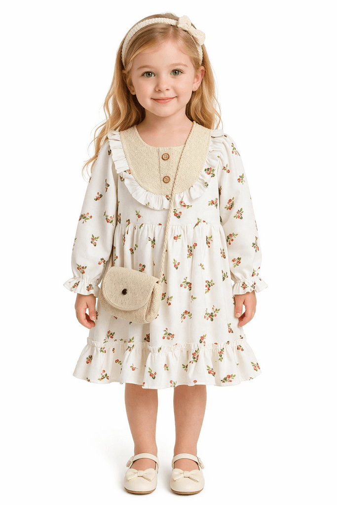 Earino Baby Girl Long Sleeve Dress with Mini Bag - Light Red (2 years)