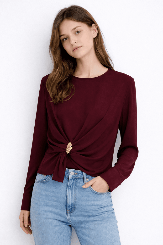 Kinzi Women's Blouse - Dark Red (S)