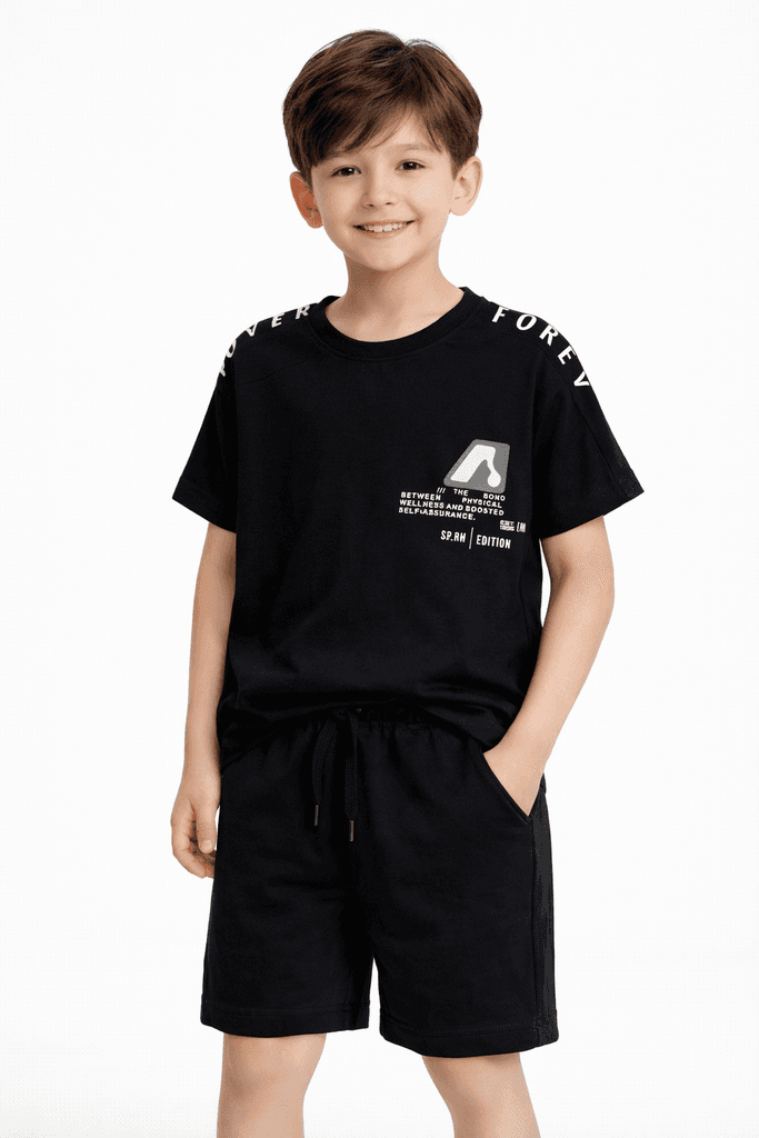 Ruhat Boys Cotton Top & Shorts Set - Black (3 Years)
