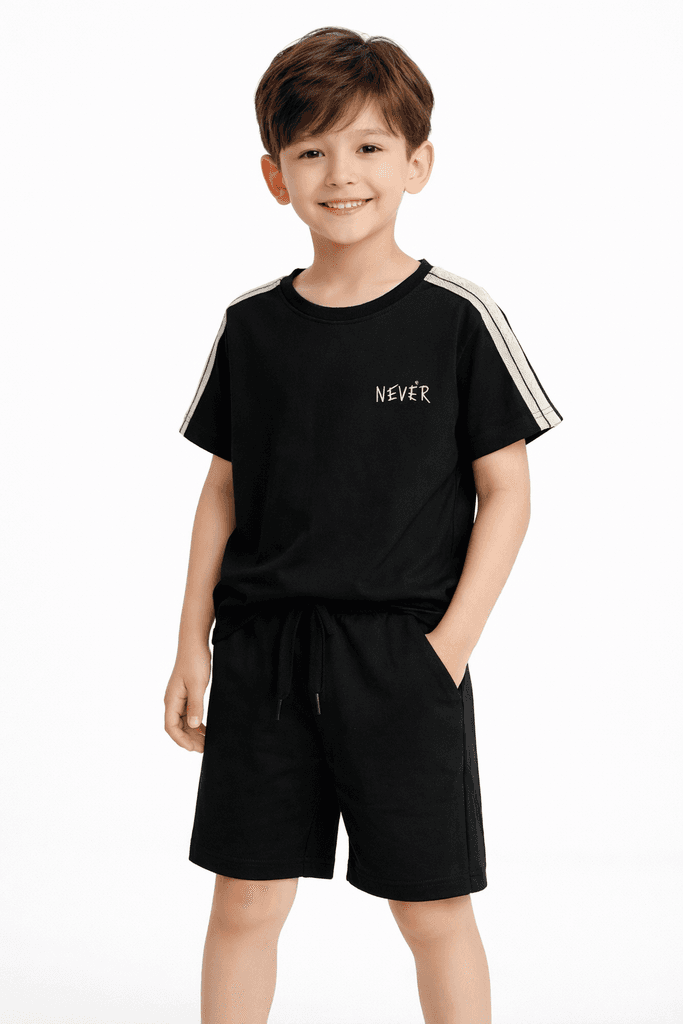 Ruhat Boys Cotton Top & Shorts Set - Black (7 Years)