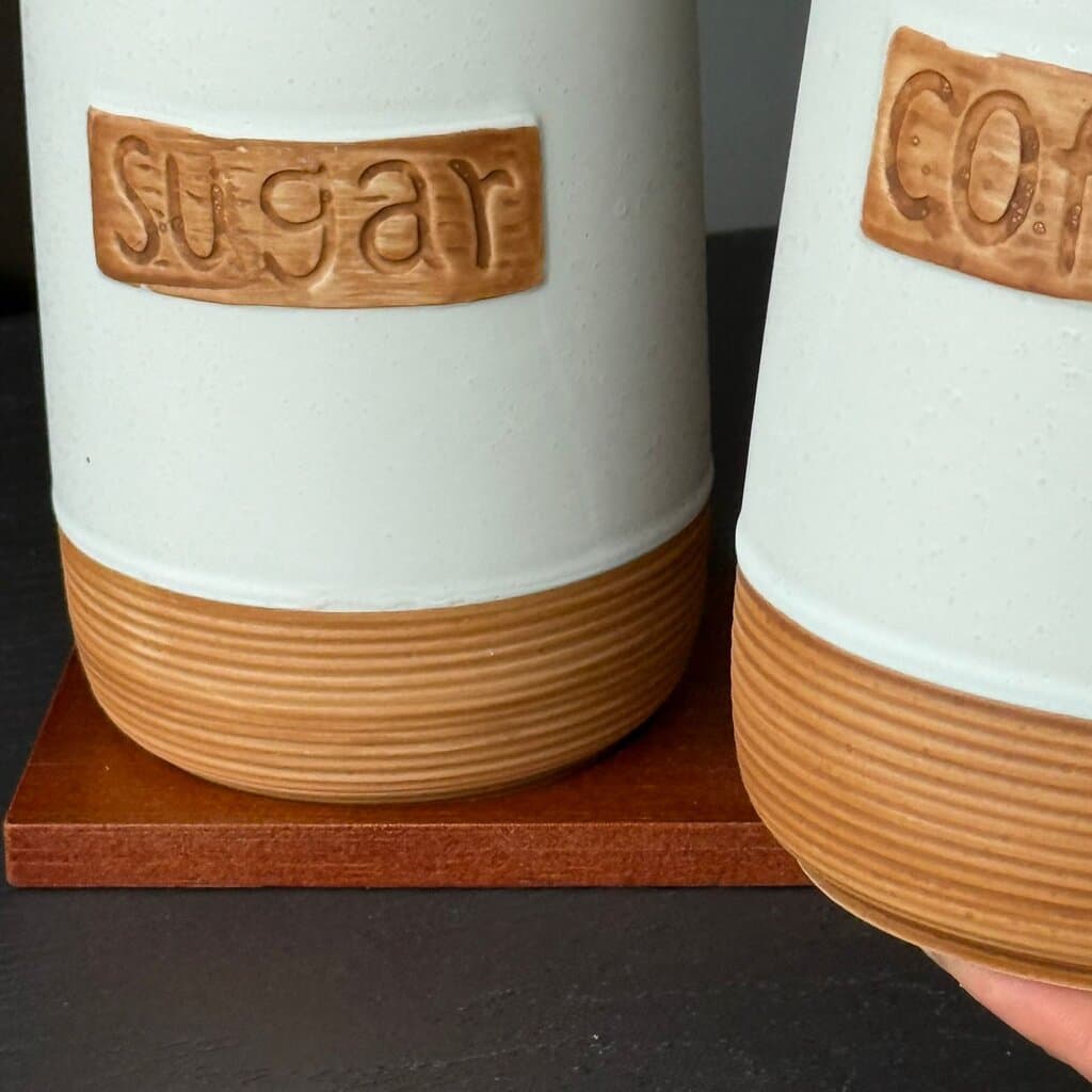 Luxury Ceramic Coffee, Sugar & Tea Storage Jar Set with Wooden Lids 6