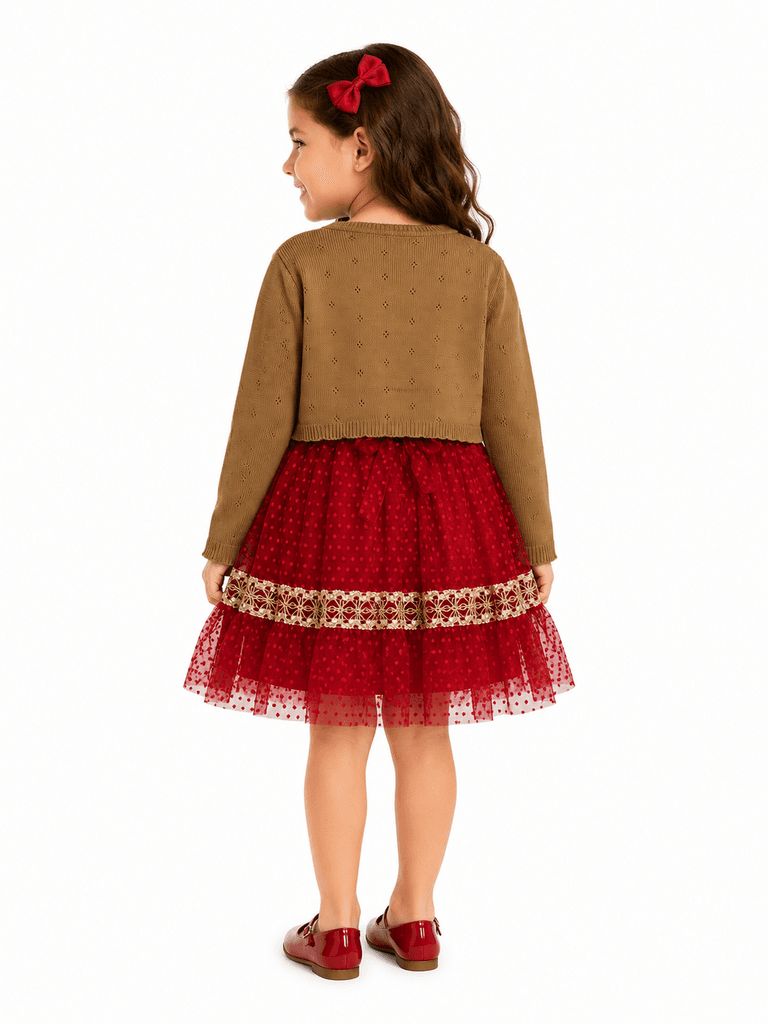 Mia Luca Girls' Premium 2-Piece Cotton Dress and Jacket Set - Red (2 years) 2