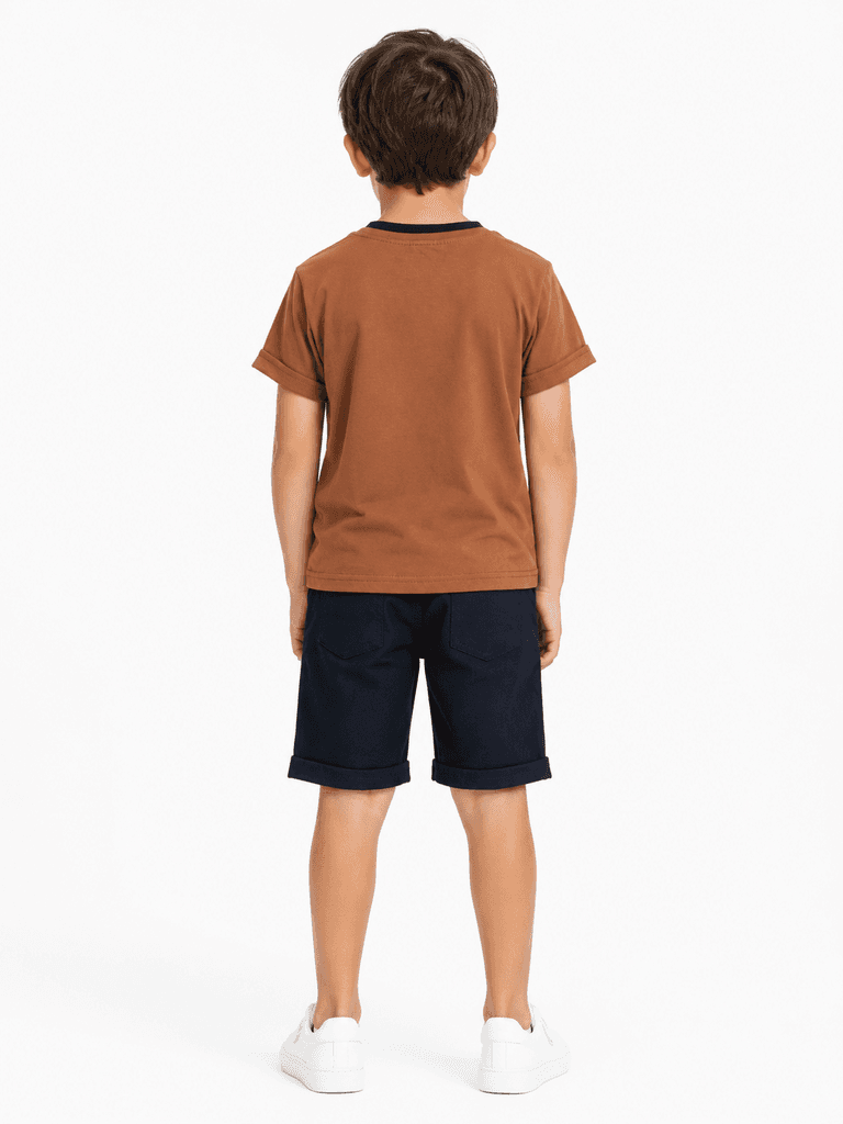 ESSO MANDOLİN Boys' 100% Cotton T-Shirt and Shorts Set - Brown (Size 3) 2
