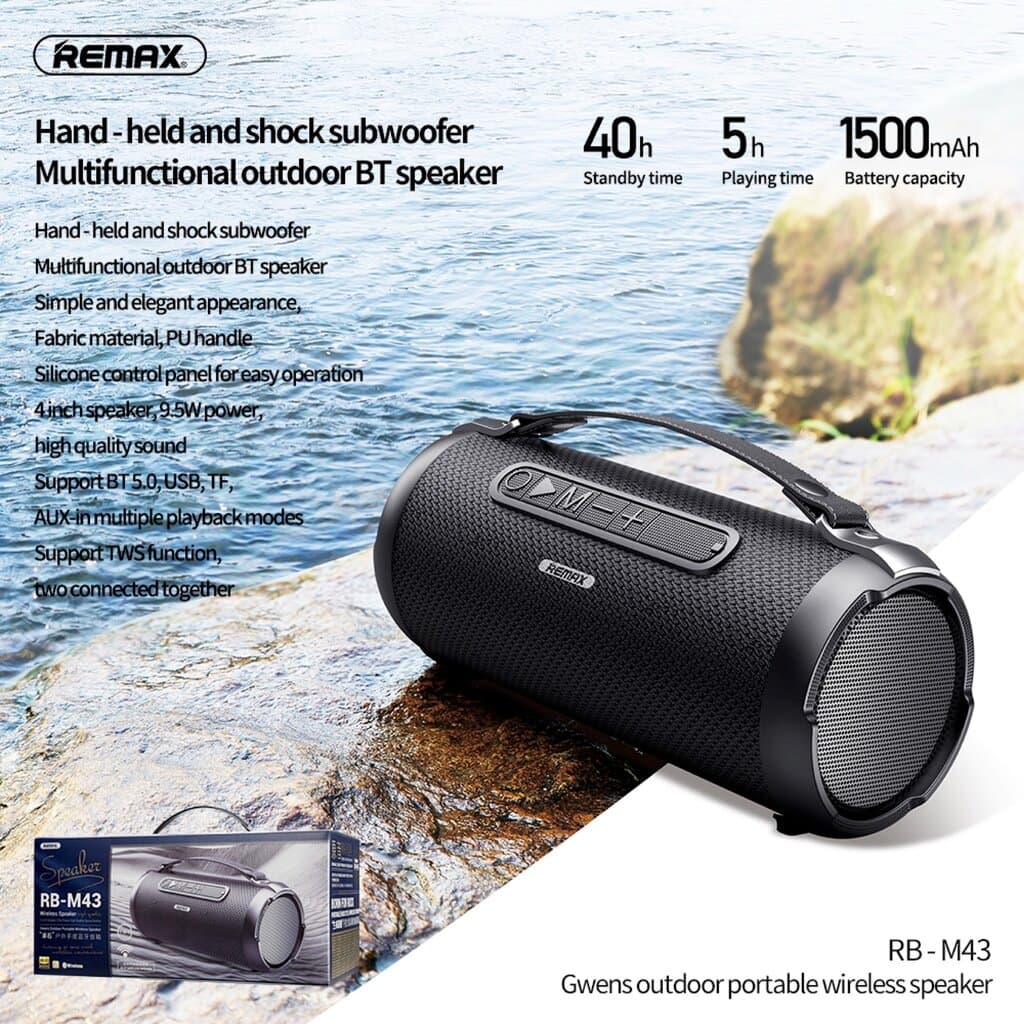 Remax RB-M22 Portable Bluetooth Speaker Wireless, Rechargeable, HIGH-POWER Audio - RB-M22 (Black) 4